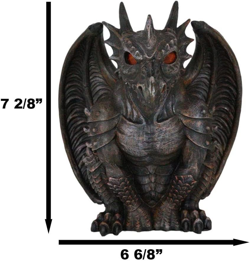 Ebros Gift Medieval Gothic Winged Draco Dragon Gargoyle with Armored Body and Translucent Glowing Eyes Votive Candle Holder Statue Faux Stone Macabre Figurine Sculpture