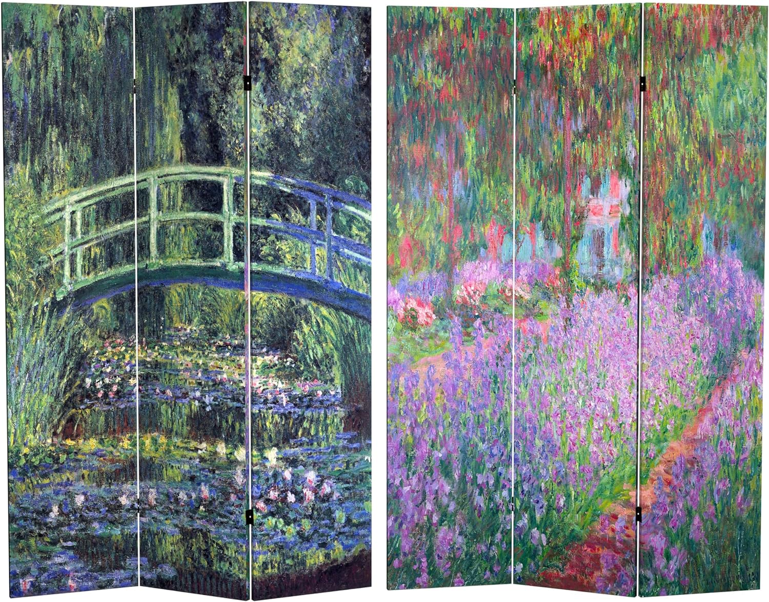 Oriental Furniture 6 ft. Tall Double Sided Works of Monet Canvas Room Divider - Water Lily/Garden