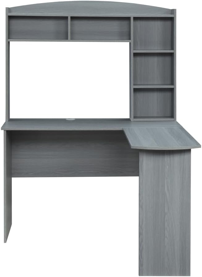 Modern L-Shaped Desk with Hutch, Grey 110Lbs-Weight Limit Gray Solid Wood -8410-GRY