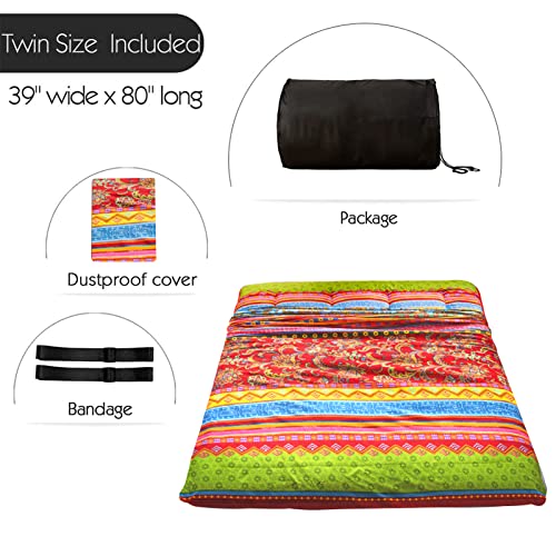 MAXYOYO Navy Star Futon Mattress, Padded Japanese Floor Mattress Quilted Bed Mattress Topper, Extra Thick Folding Sleeping Pad Breathable Floor Lounger Guest Bed for Camping Couch, Queen