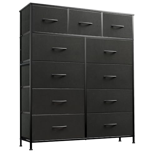 WLIVE Tall Dresser for Bedroom, Fabric Dresser Storage Tower, Dresser & Chest of Drawers Organizer Unit with 11 Drawers, Storage Cabinet, Hallway, Closets, Steel Frame, Wood Top