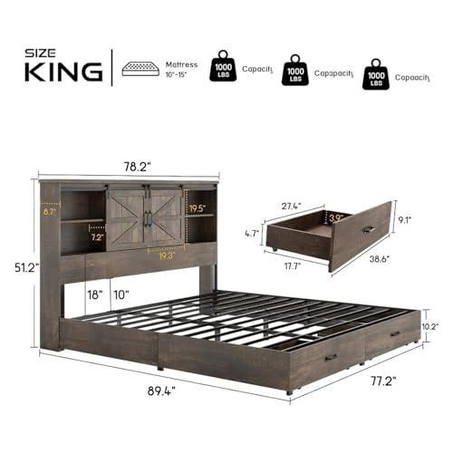 King Size Wood Platform Bed Frame with 51.2