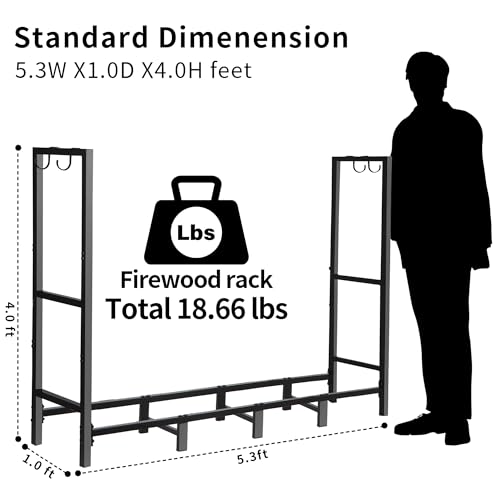 4FT(H) X 2.7FT(W) Firewood Rack Outdoor Indoor Holder for Fireplace Wood Storage, Firewood Storage Brackets Kit, Heavy Duty Logs Stand Stacker Holder for Outdoor Indoor Patio Deck firewood rack