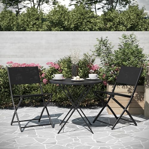 Merrick Lane Bardwell Indoor/Outdoor Flex Comfort Fold Chairs, Breathable Textilene Backs and Seats, Durable Steel Frames, Set of 2, Gray/Black