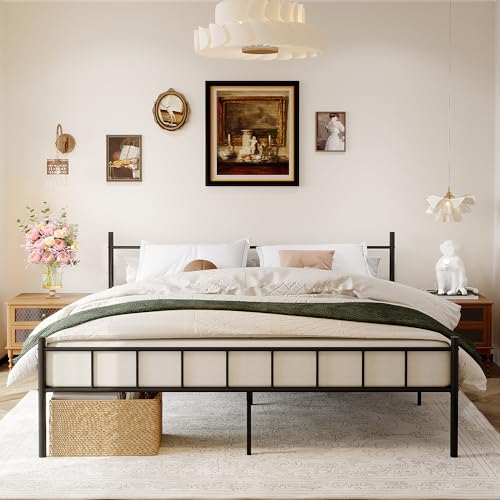 14 Inch California King Size Metal Platform Bed Frame with Headboard,Mattress Foundation,Steel Slat Support,Under Bed Storage,No Box Spring Needed,California King Bed Frame,Black…