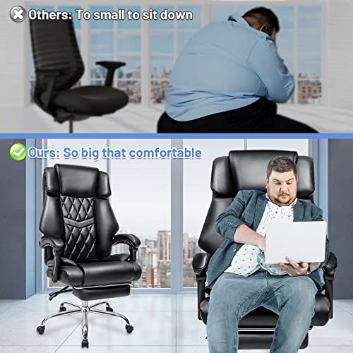 Big and Tall Office Chair 500lbs Reclining Office Chair with Footrest Executive Home Office Chair Soft Leather Computer Desk Chairs Brown