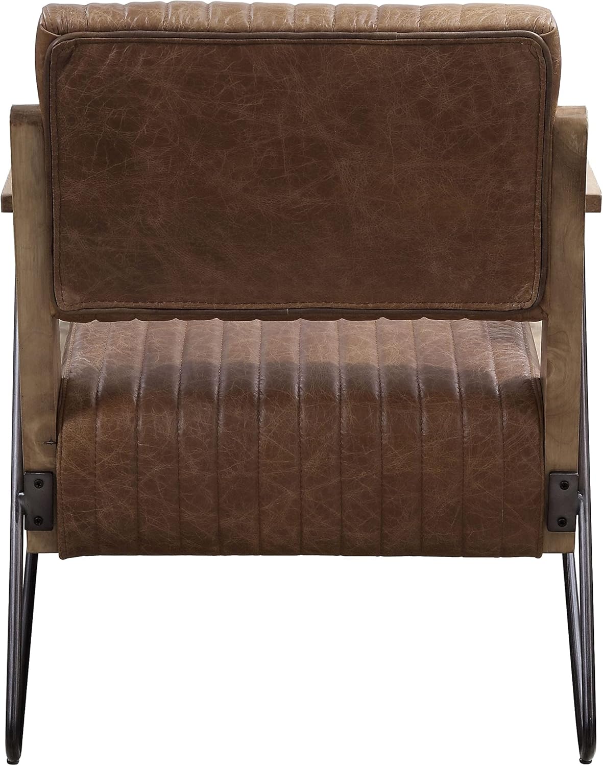 Acme Eacnlz Upholstered Accent Chair in Cocoa Top Grain Leather and Matt Iron