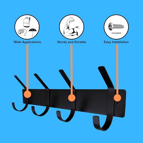 Wall Mounted Hook Rack, Premium Quality Coat Rack Rail, Heavy Duty Entryway Furniture, Made in USA (4 Hooks - 20
