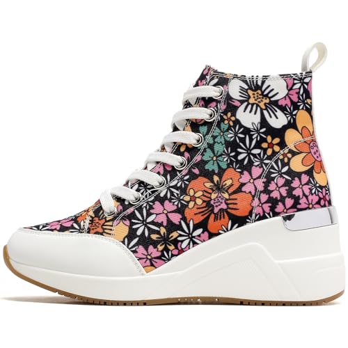 Cestfini Graffiti High Top Sneakers for Women Breathable White Black Platform Sneakers Lace up Womens Canvas Shoes