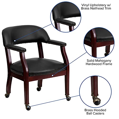 EMMA + OLIVER Navy Vinyl Luxurious Conference Chair with Casters