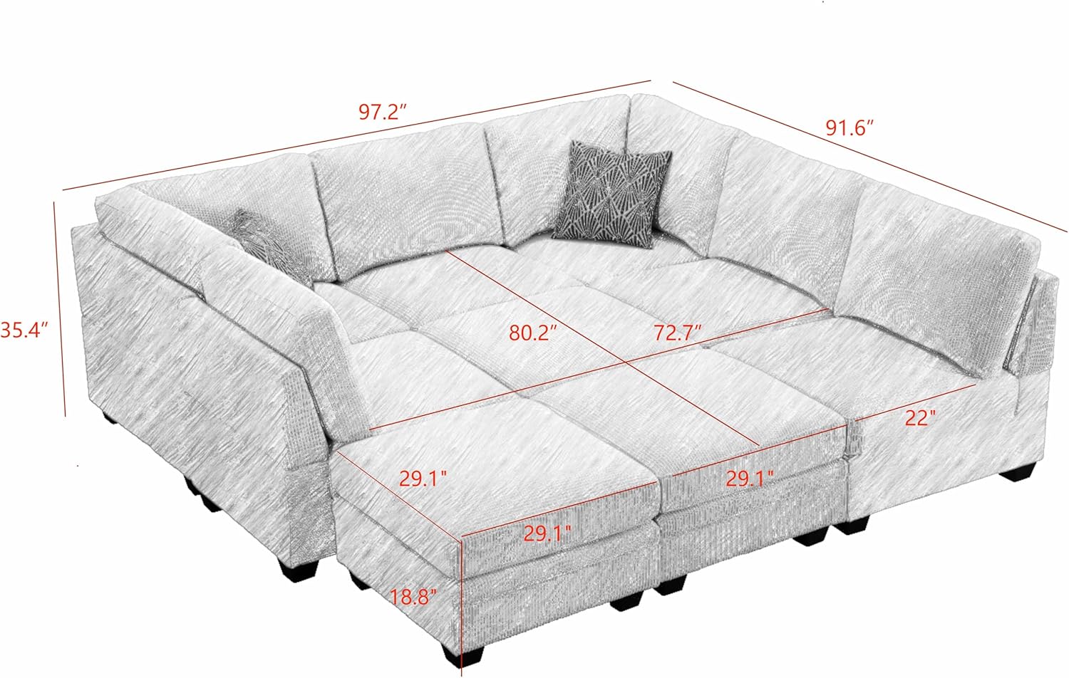 9PCS Corduroy Flexible Combination Sofa Sectional, Cream