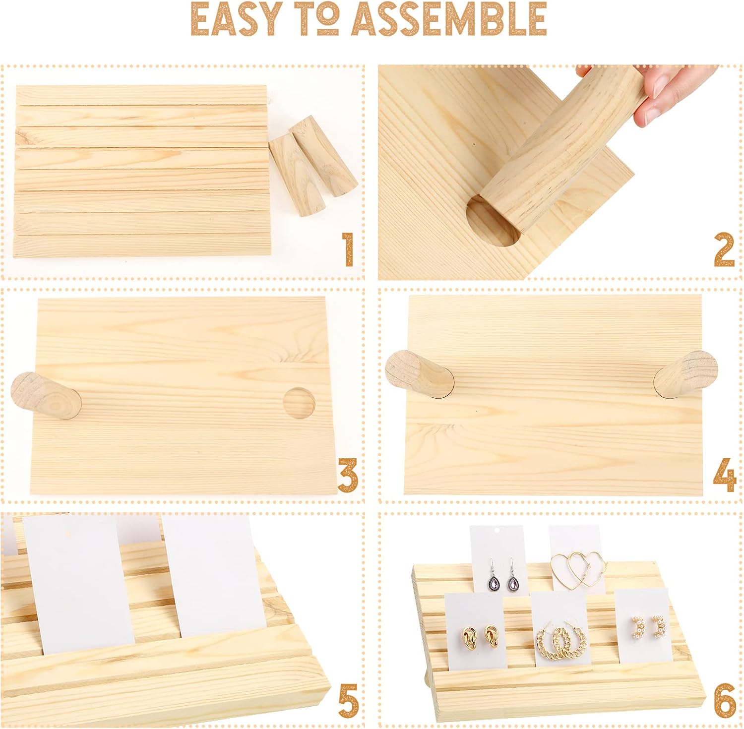 Yookeer Wooden Earring Display Stand, Jewelry Organizer, Rustic Wooden Business Card Holder, Table Displays for Shows, 11.02 x 7.48 inches