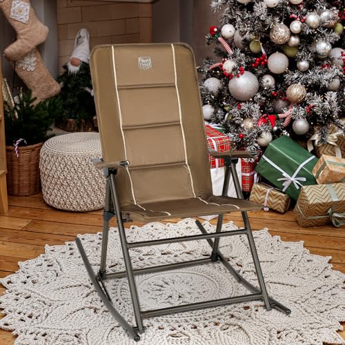 TIMBER RIDGE Padded High Back Outdoor Rocking Side Pocket Portable Rocker Lawn Chairs for Adults, Heavy Duty Supports 300 LBS, Brown