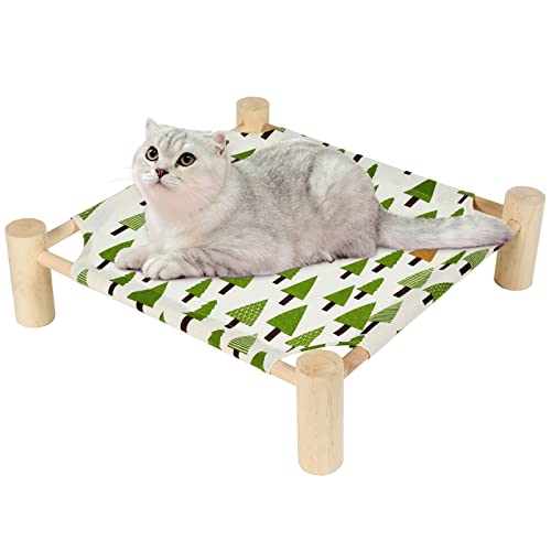 Patas Lague Cat and Dog Hammock Bed Small Dog Bed, Wooden Cat Elevated Cooling Outdoor Bed for All Seasons, Cat Beds for Indoor Cats, Cat Cots Furniture Pet Bed Puppy Bed(Monstera Leaf)