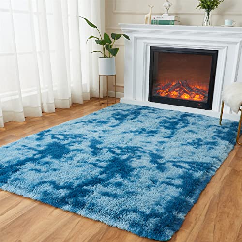Shag Area Rugs for Living Room, 9X12 Tie dyed Brown Large Fluffy Clearance Rug Throw Bedroom Carpet, Indoor Modern Fuzzy Nursery Shag Rugs for Kids and Playroom