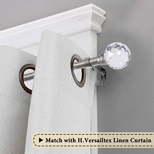 H.VERSAILTEX Window Curtain Rods for Windows 28 to 48 Inches Adjustable Decorative 3/4 Inch Diameter Standard Single Window Curtain Rod Set with Acrylic Faceted Finials, Nickel