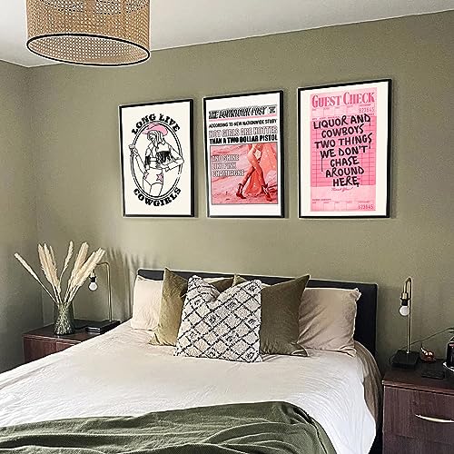 JDNWKBBS Vintage Pink Canvas Wall Art Set of 3 - Funky Hot Girl Quotes Let's Go Girls Room Aesthetic Posters - Trendy Disco Ball Preppy Bar Cart Wall Decor for Dorm Bedroom 12x16in Unframed