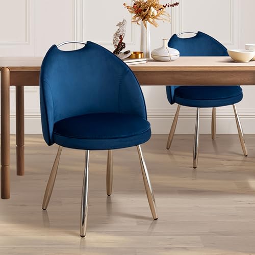 Art Leon Dining Chairs, Set of 2, Velvet Upholstered Dining Room Chairs, Modern Armless Side Chairs with Metal Legs for Kitchen Living Room Makeup, Dark Green