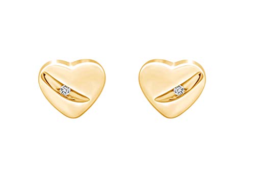 Diamond Accent Heart Stud Earrings 14k Gold Plated 925 Sterling Silver For Women (I-J Color, I2-I3 Clarity, 0.01 Cttw)