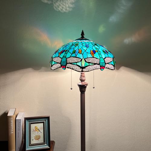 Capulina Tiffany Floor Lamp 2-Light 16X16X66 Inches Cardinal Birds Vintage Style Stained Glass Standing Reading Light for Living Room Bedroom Home Office