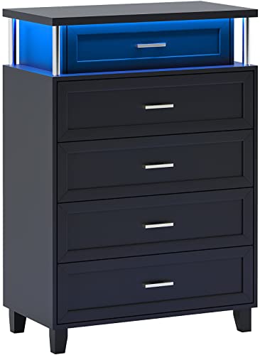 VIAGDO Dresser for Bedroom with 8 Drawers, Chest of Drawers with LED Light, Tall Wide Dresser for Storage and Organization, Black Dresser for Bedroom, Living Room, Closet