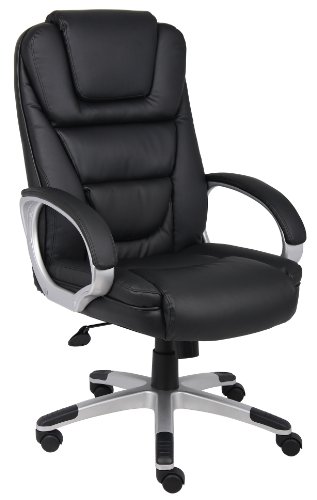Boss Office Products High Back No Tools Required LeatherPlus Chair with Knee Tilt in Black