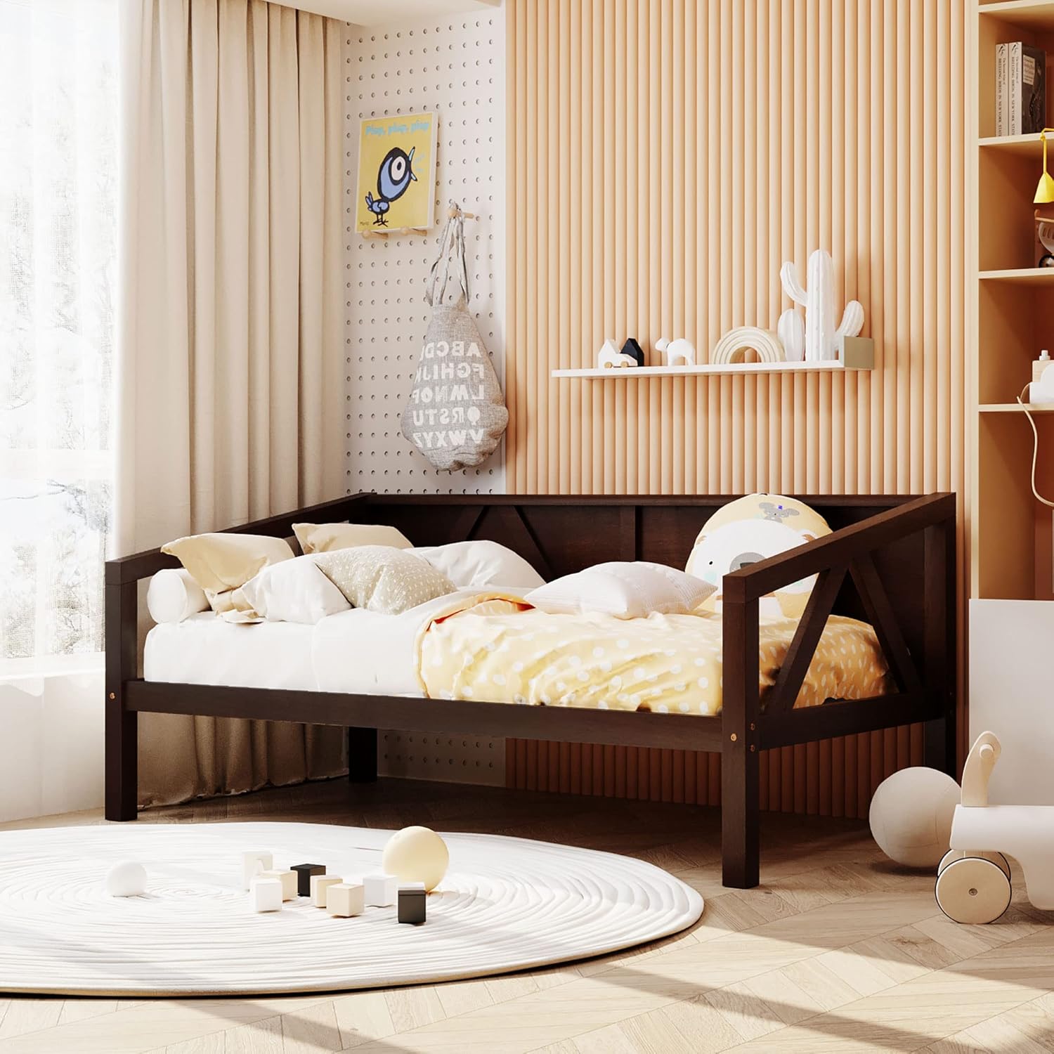 Bellemave Twin Size Daybed Wood Daybed Frame Wooden Sofa Bed with Support Slat, Twin Bed Frame for Bedroom, Living Room (Espresso)