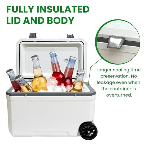 Ice Chest Box Cooler Insulated Portable with Heavy Duty Wheels Keeps Ice for up to 5 Days