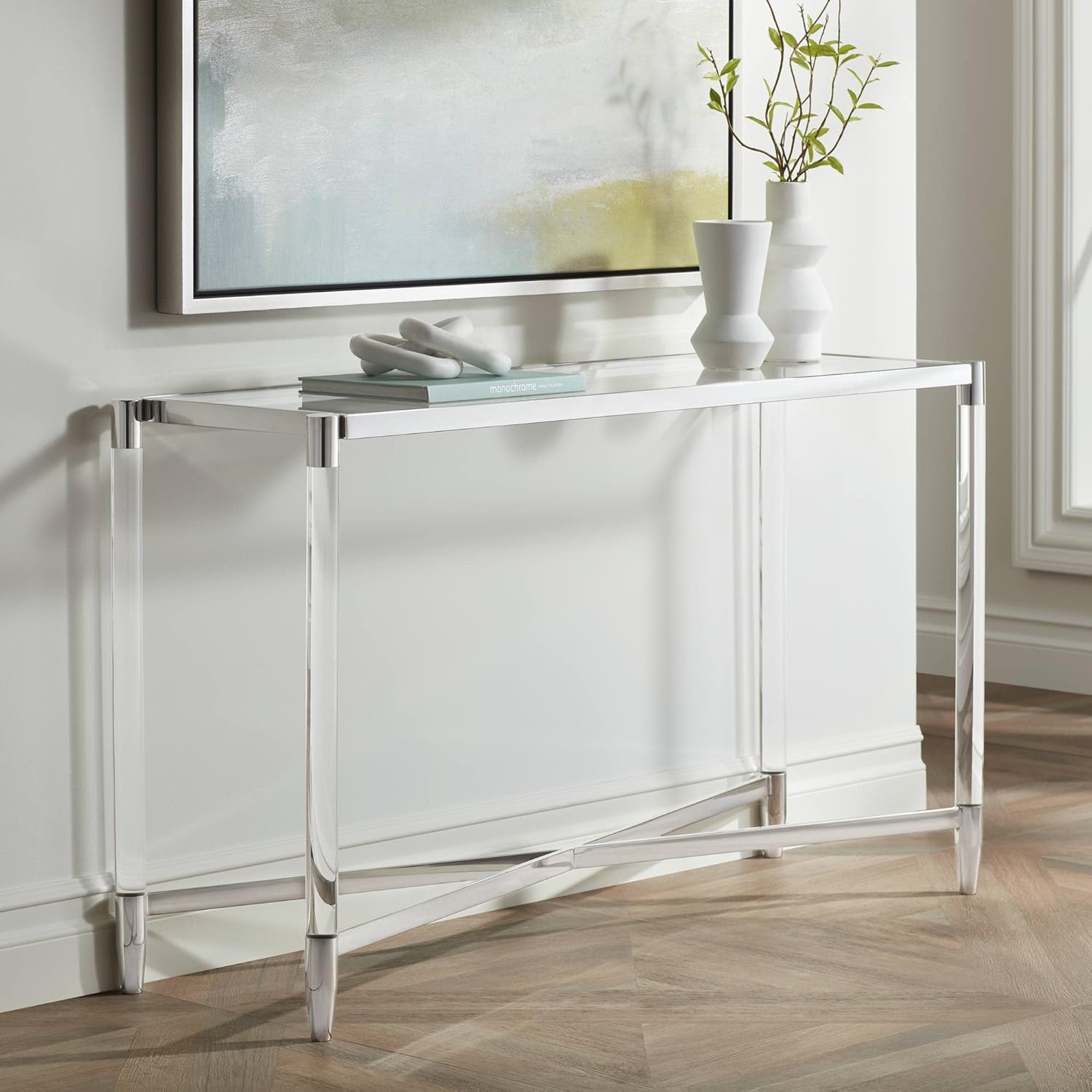 55 Downing Street Stefania Modern Silver Rectangular Console Table 50