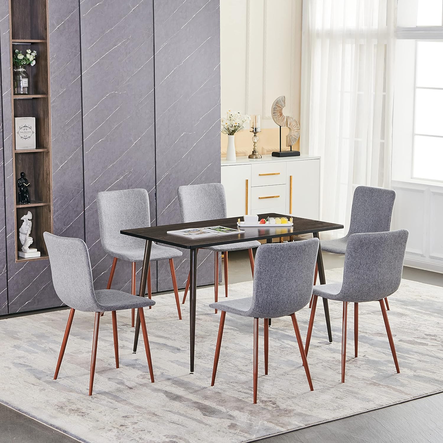 Fabric Cushion Seat Back, Kitchen Dining Chairs Set of 4, Modern Living Room Chair Upholstered Dining Accent Chairs with Mid Century design & Wooden Legs