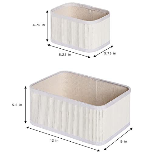 Sorbus Bamboo Storage Baskets - Set of 3 - Organizer Bins for Closet, Open Shelves, Bedroom - Fluted Design - Fabric Lining - Generous Depth & Large Size White