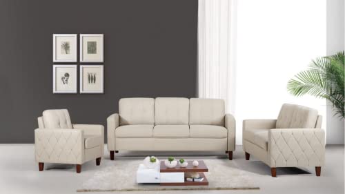 Rossetti Modern Tufted Sofa, Loveseat and Accent Armchair Sets, Mid Century Upholstered Couches with Removable Seat and Back Cushion in Beige/Tan, 3 Piece