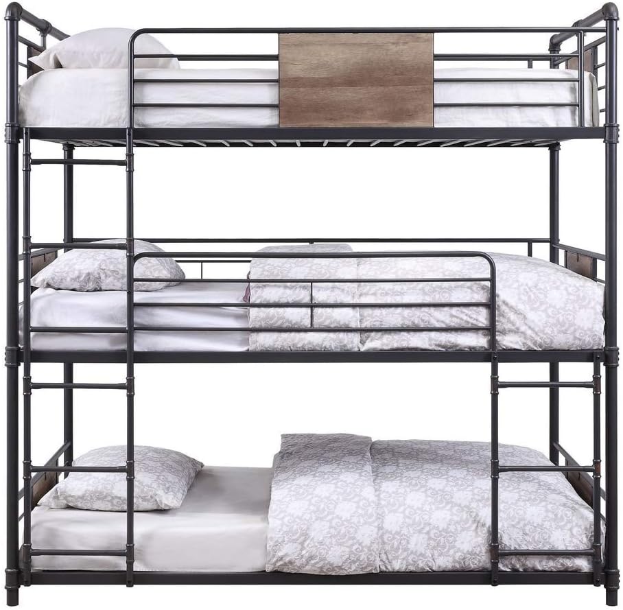 Acme Brantley Metal Frame Triple Bunk Bed in Sandy Black