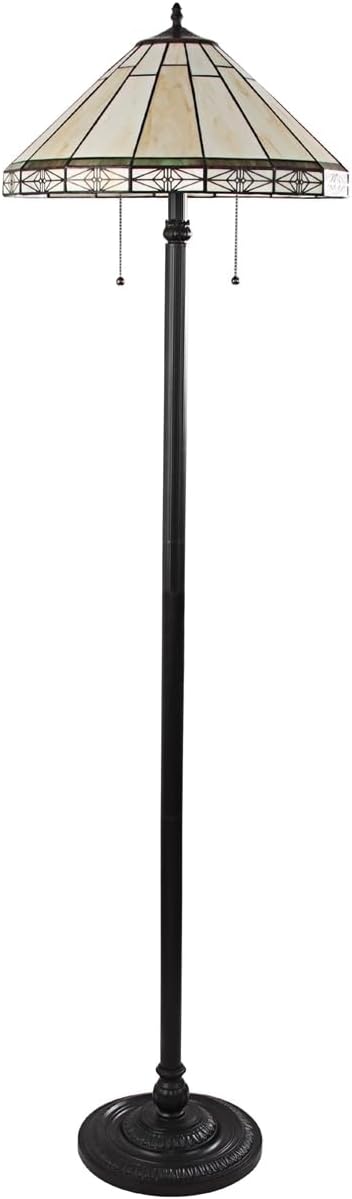 Chloe Lighting Belle Mission Tiffany-Style Blackish Bronze 2 Light Floor Lamp 18'' Wide, Multicolor