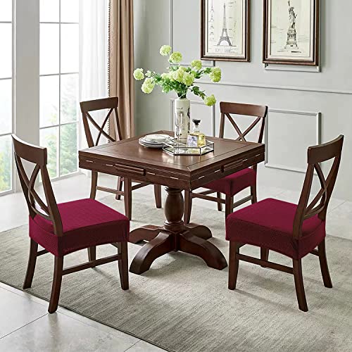 Stretch Jacquard Waterproof Chair Seat Covers for Dining Room, Removable Washable Anti-Dust Chair Seat Protector Slipcovers (Light Gray,Set of 2)