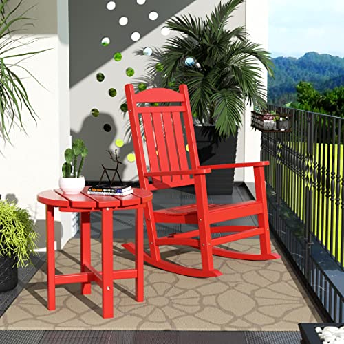 WO Home Furniture Patio Rocking Chair Set of 3 PCS Classic Outdoor Adirondack Rocker Chairs & Table (Lime)