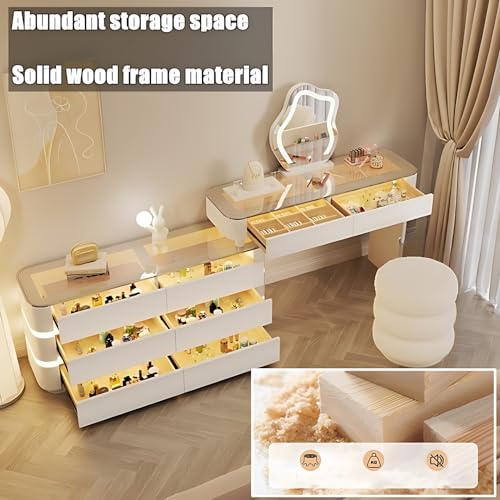 Vanity with Drawer - Modern Solid Wood Vanity Table | Including LED Makeup Mirror & Stool | Bedroom Vanity Set | New Makeup Experience (Corner-8, 48
