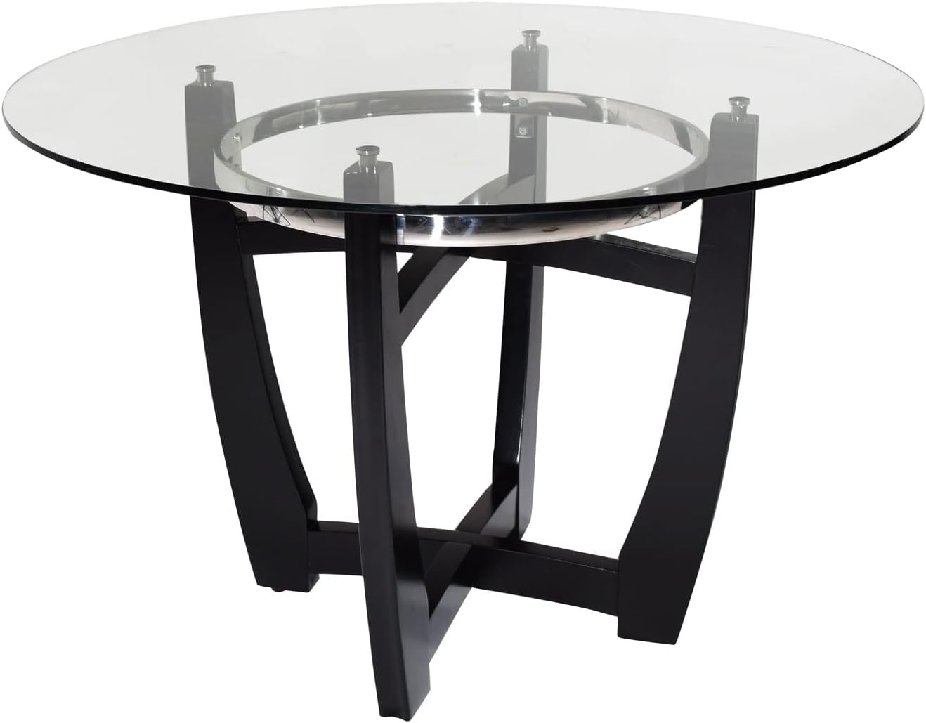 Dining Room Table, 48” Clear Tempered Glass Round Dining Table, with Solid Wood Base Dining Table, 31