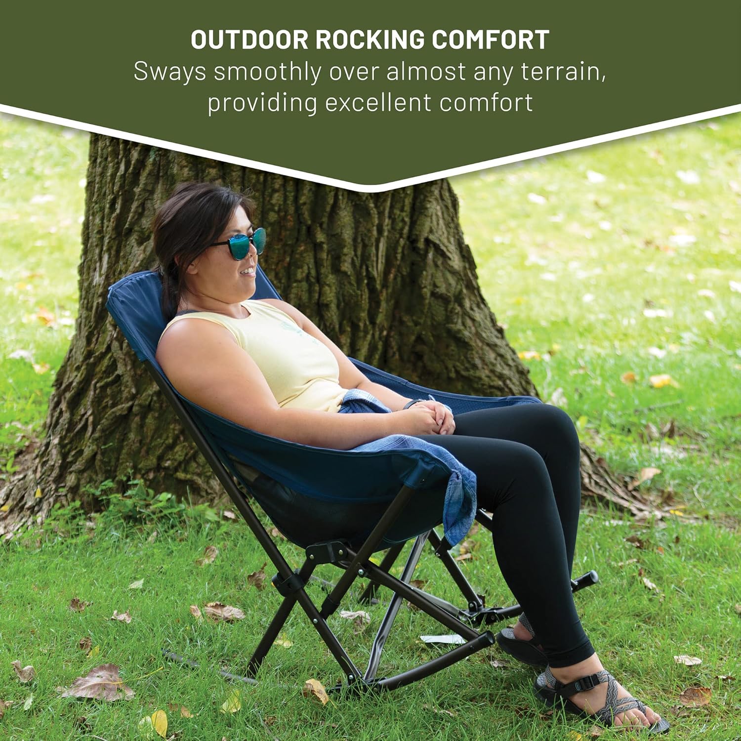 Timber Ridge Capsule Quad Folding Rocker Compact Rocking Camping Chair, 22.83”W x 20.47”D x 18.5”/33.07H, Blue