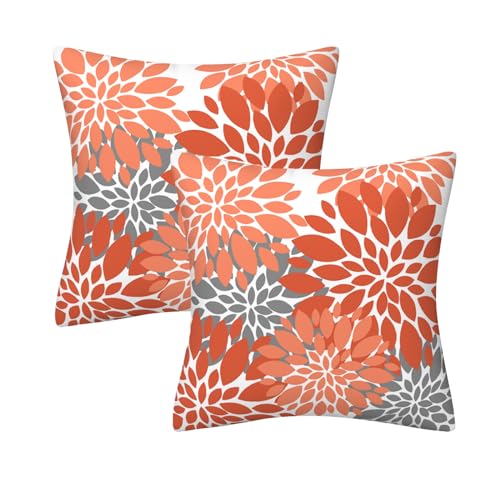 Green Teal Navy Blue Dahlia Floral Throw Pillows Farmhouse Decorative Throw Pillow Case Indoor Outdoor Cushion Cover Spring Pillowcase for Couch Living Room Bedroom 18 x 18 Inch Set of 2