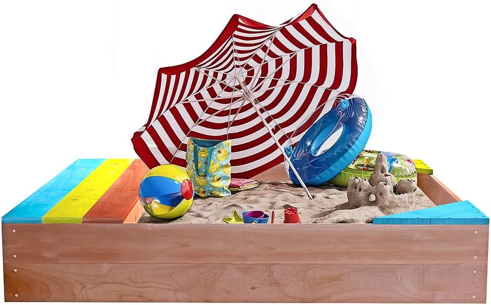 Wooden Cedar Sand Box, Large Kids' Outdoor Wooden Sandbox with Seat Boards, Kids Sand Boxes, Bottom Liner Included, 47.25