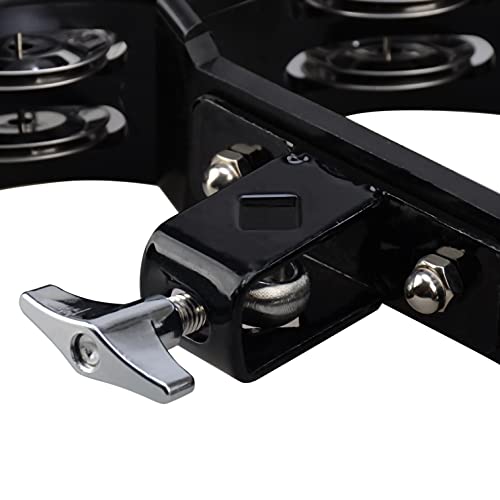 Hi Hat Tambourine,Mounted Tambourine,Drum Set Tambourine with Mounting Eye Bolt,Mountable Tambourine (8 double rows of jingles, Black)