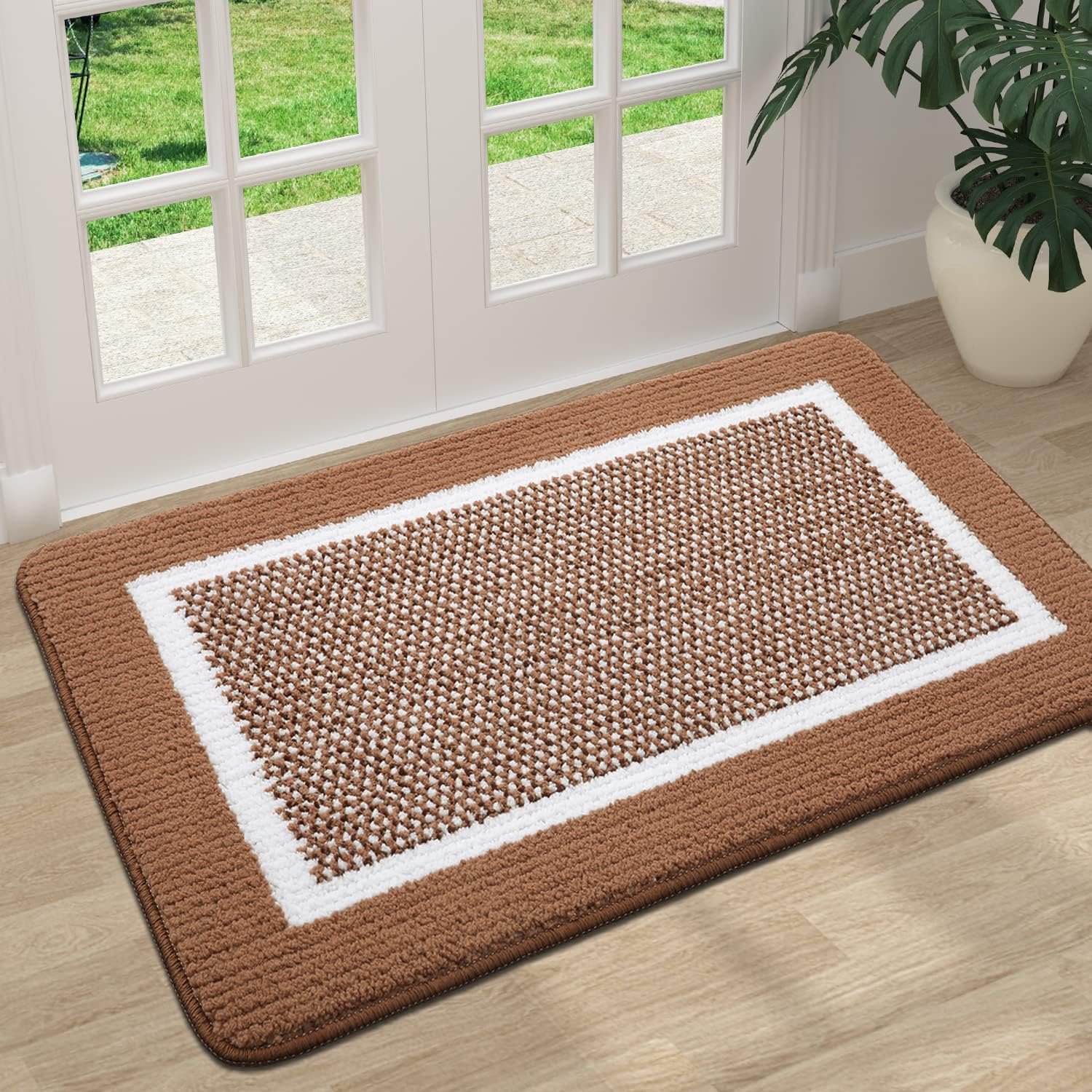 Colorxy Indoor Door Mat, Non-Slip Absorbent Resist Dirt Entrance Mat, Sturdy Low-Profile Inside Floor Mats, Washable Front Entry Doormats for Entryway, 32''x20'', Brown