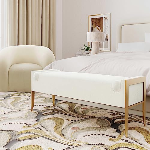 Tov Furniture INES Cream Textured Velvet Bench