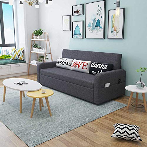 Double Folding Sofa Bed Linen Fabric Convertible Sofa Couch Sleeper Sectional Sofa Sleeper Sofa with Pull-Out Bed Protable Lazy Couch for Living Room C Latex Filling (B Sponge filling)
