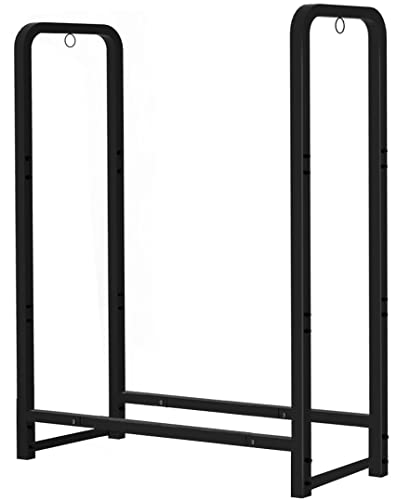 Artibear Firewood Rack Stand 4ft Heavy Duty Logs Holder for Outdoor Indoor Fireplace Metal Wood Pile Storage Stacker Organizer, Matte Black