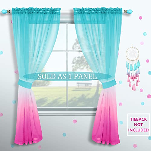 Pink and Green Curtains for Mermaid Bedroom Decor Set of 1 Sheer Panel Rod Pocket Gradient Ombre Mermaid Curtains for Girls Room Little Kids Princess Decorations 52 x 63 Inch Length