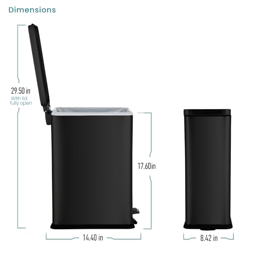 Home Zone Living 4.4 Gallon Slim Kitchen Trash Can, Stainless Steel, Step Pedal, 16.7 Liter