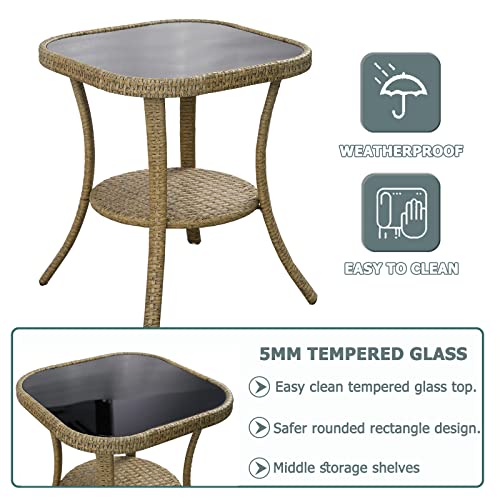 3 PCS Wicker Balcony Bistro Set, 360° Swivel Rocker Patio Chairs Set with Soft Cushions, Tempered Glass Top Table, Patio All-Weather Wicker Furniture Set - Swivel