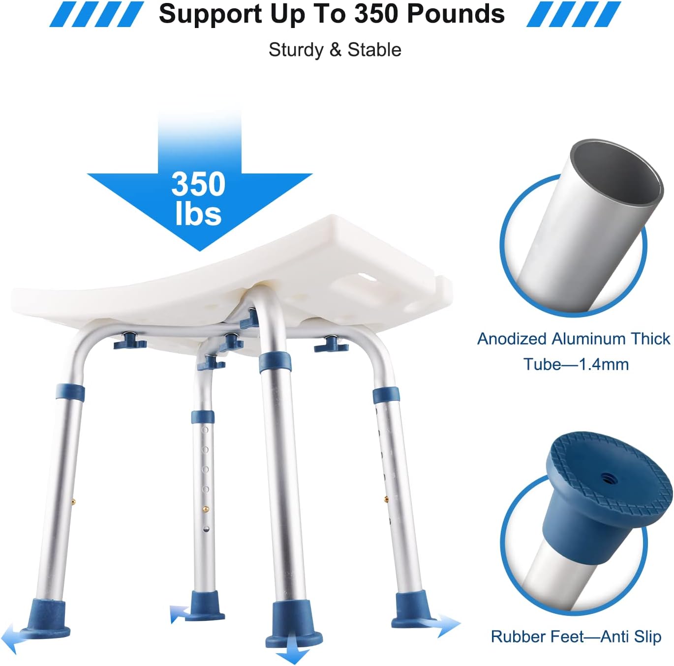 Shower Stool, Shower Bench Seat, Shower Chair for Inside Shower and Bathtub, with Shower Head Holder, Bath Chair, Shower Stool for Elderly Senior Disable Pregnant, Tool-Free, Capacity 350LBS